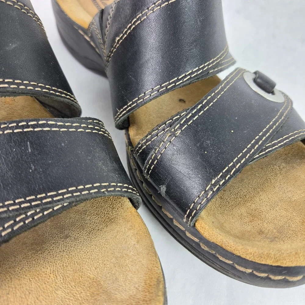 Clarks Collection Lexi Willow Black Slide Slip On Summer Sandals Wedge Casual